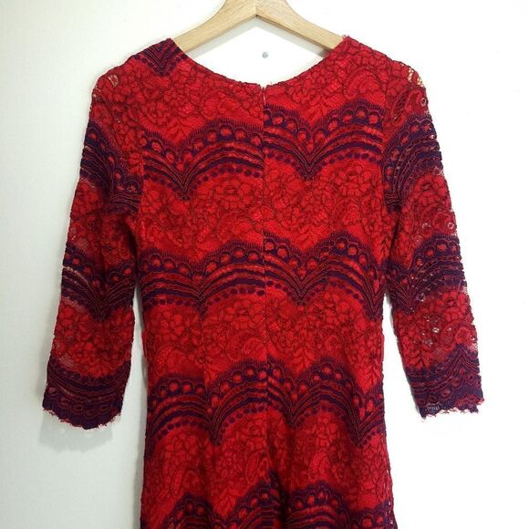 Vintage Navy & Red Lace 3/4 Sleeve Maxi Gown - Picture 7 of 12